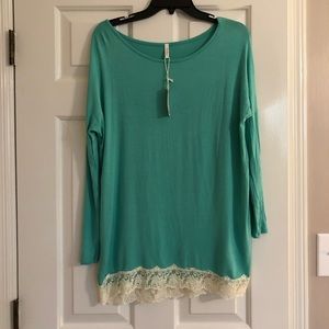 NWT Pink Blush Maternity Lace Trim Top